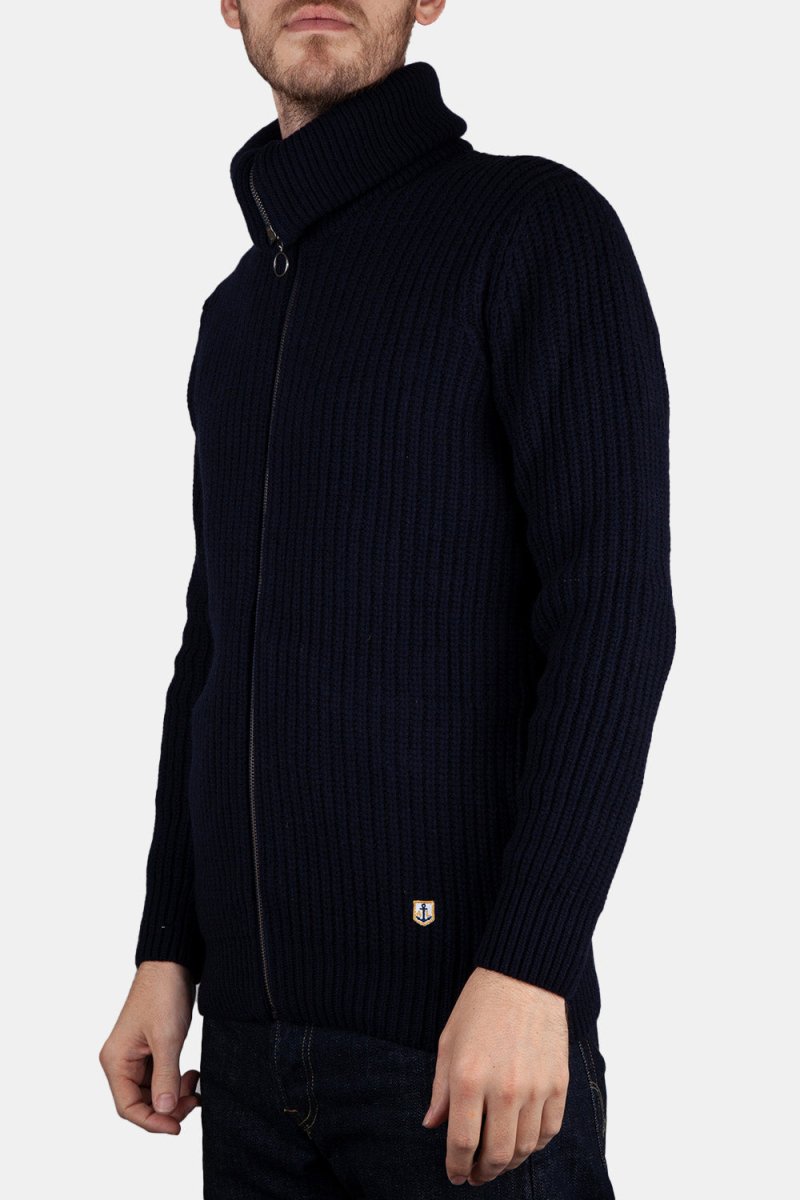 Armor Lux 2x2 Ribbed Zipped Knit (Navy) | Knitwear