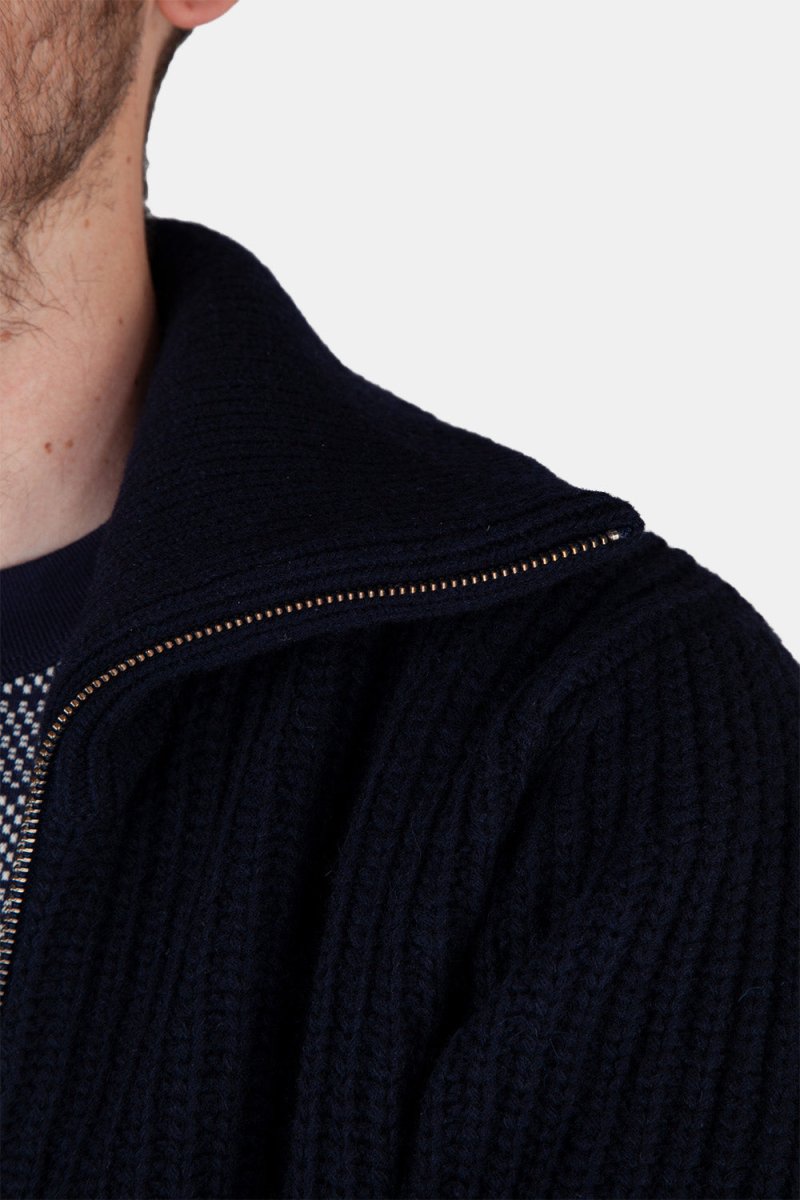 Armor Lux 2x2 Ribbed Zipped Knit (Navy) | Knitwear