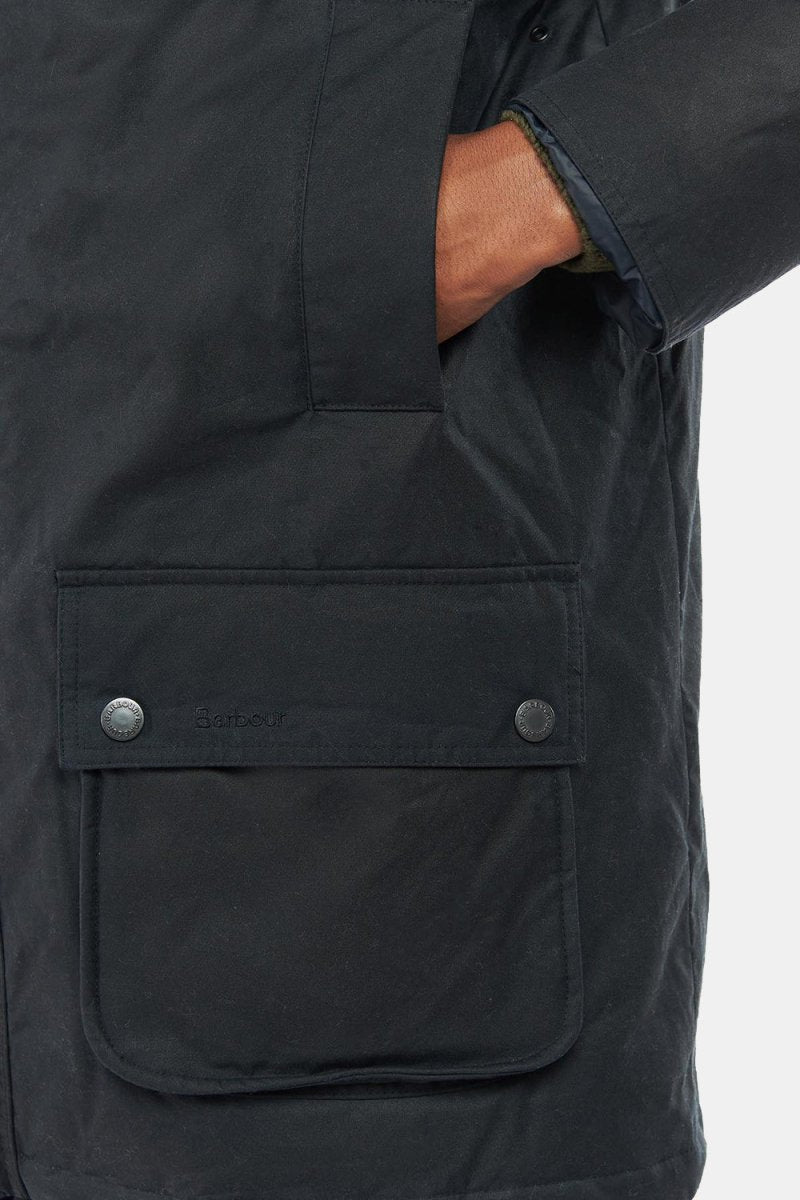 Barbour Hooded Beaufort Waxed Jacket (Navy/Olive Night) | Jackets