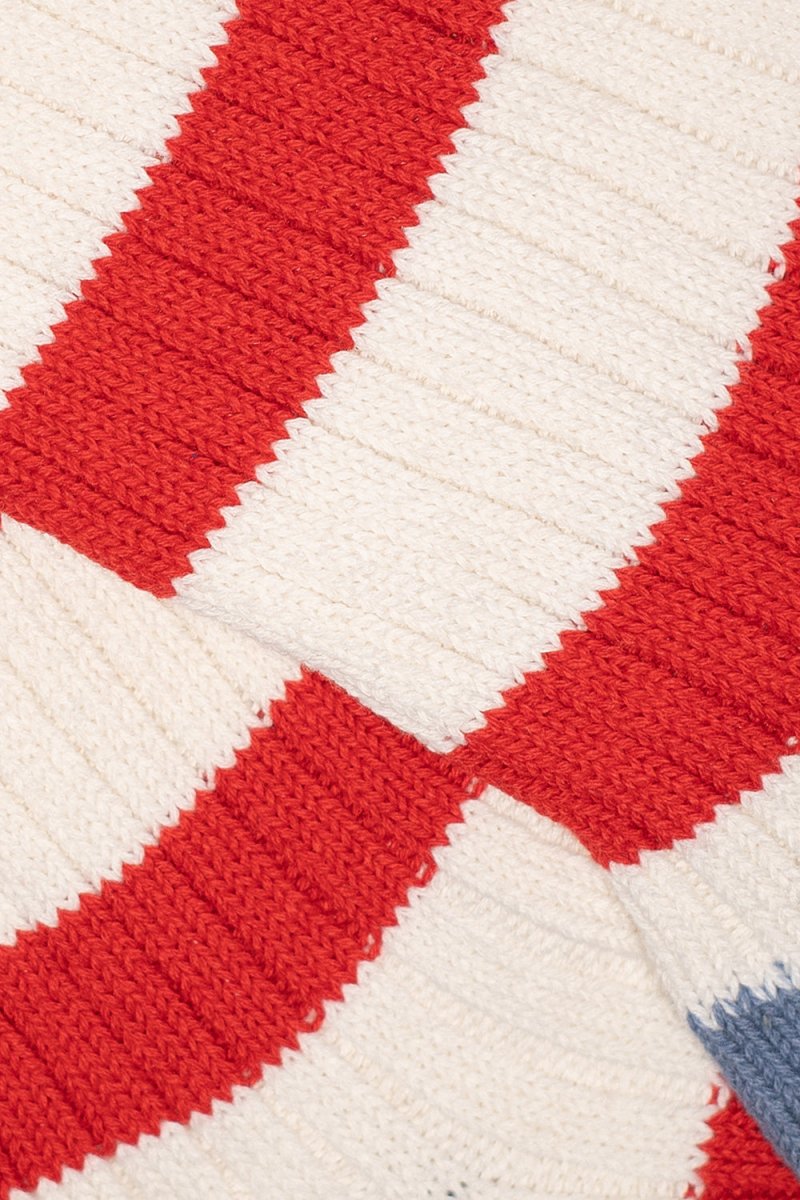 Kinari Recycled Cotton Mix Chunky Stripes Crew (Off White/Red) | Socks