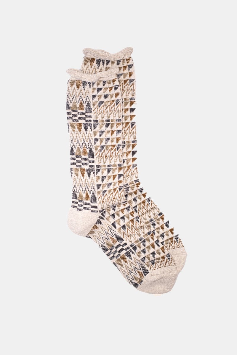 Kinari Recycled Cotton Salish Rug Pattern Crew (Beige) | Socks