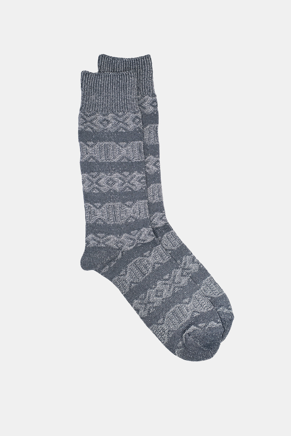 Kinari Recycled Cotton Links Pattern Crew Socks (Grey) | Number Six