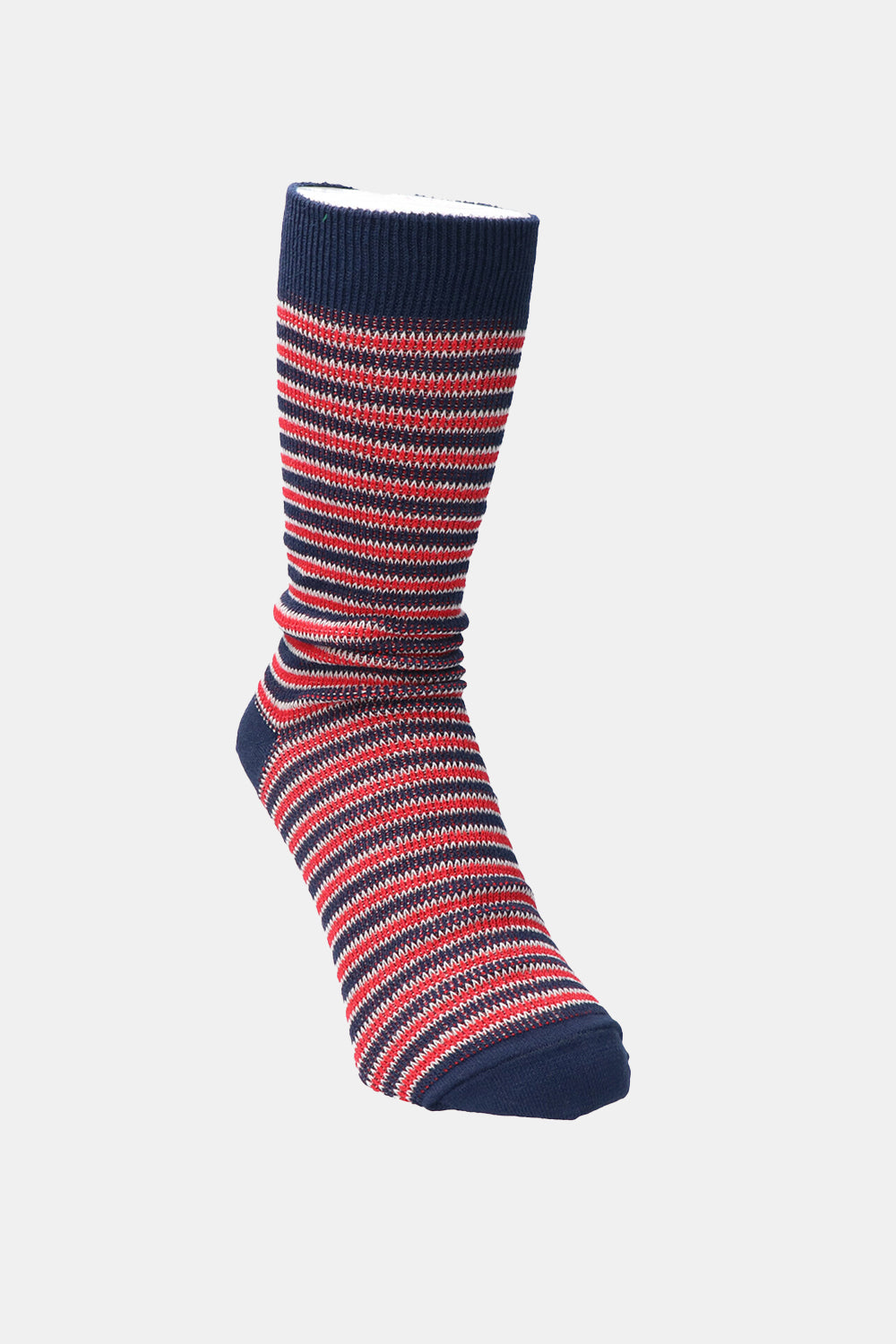 Kinari Recycled Cotton Rib Stripes Crew (Navy/Red) | Number Six