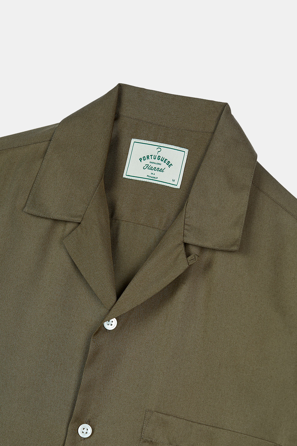 Portuguese Flannel Camp Collar Shirt (Dry Green) | Number Six
